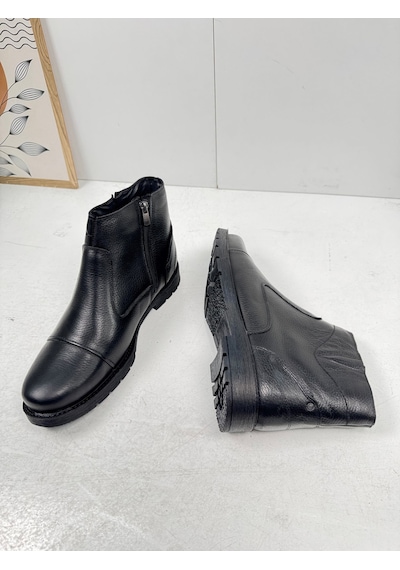 İmershoes Günlük Erkek Ayakkabı Dışı Hakiki Deri İçi Kürklü Büyük Numara Kaymaz Taban Fermuarlı Kışlık Bot 087 Siyah