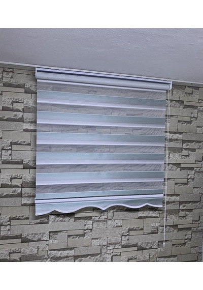 Yeşil Gri Mini Plise Zebra Perde (Etekli)