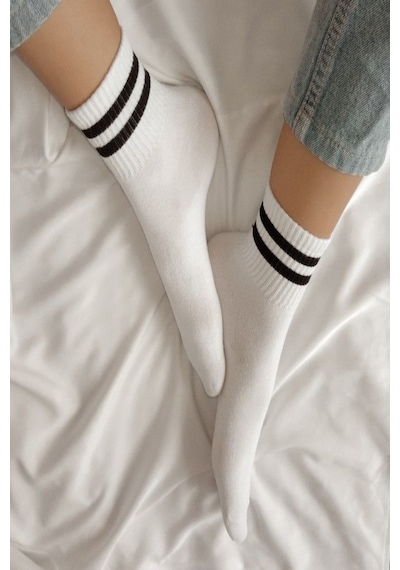 Ozzy Socks 6 Çift Çizgili Kolej Çorabı Sarı Gri Beyaz Pamuklu Tenis Çorabı Seti Çok Renkli