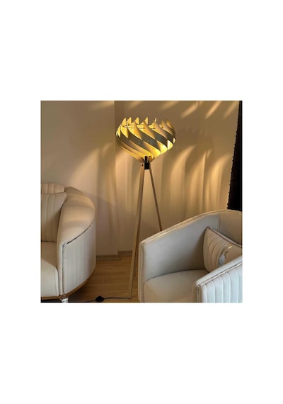 Ahşap Tripod Lambader, Modern Dekoratif Salon Lambası, Krem Renk 3 Ayaklı Ayaklı Lamba, Oturma Odası Yatak Odası K Çok Renkli