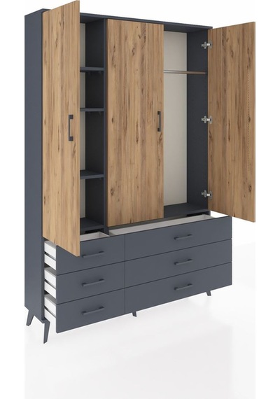 Arges Dolap 5 Raflı 6 Çekmeceli Tek Askılı 132x30x195 Antrasit-çam/antrasit Atlas Çam/antrasıt Arges Dolap 5 Raflı 6 Çekmeceli Tek Askılı 132x30x195 Antrasit-çam/antrasit Atlas Çam/antrasıt