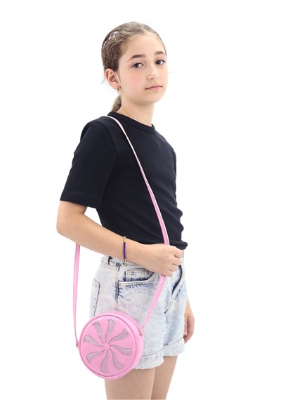 İcone Bag Yuvarlak Kız Çocuk Çantası Simli Suni Kız Çocuk Çantası Pembe