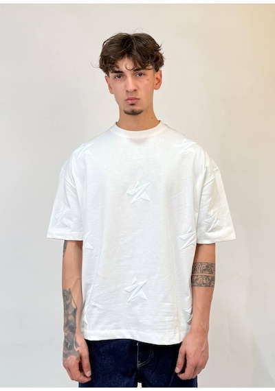 Zaee Star Baskılı Oversize Tişört Beyaz