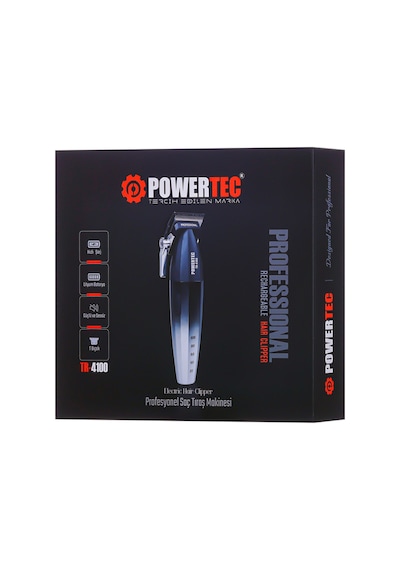 Powertec TR-4100 & TR-2727 Profesyonel Tıraş Makinesi 2'li Set Erkek Bakım Seti Makas Hediyeli 4 Saat Siyah