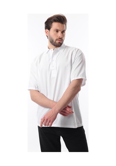 Madmext Beyaz Oversize Rahat Kesim Kısa Kollu Gömlek 6744 Beyaz