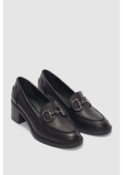Elarisse Hakiki Deri Gümüş Aksesuar Detaylı Kadın Loafer- Siyah