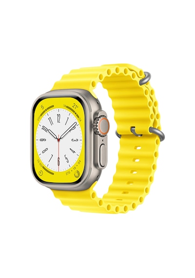 Forzacase Apple Uyumlu  Watch Ultra 2 49mm İçin Oluklu Ocean Silikon Kordon Kayış - Fc007 Sarı