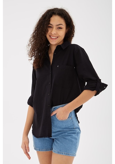 Fashion Friends Etek Ucu Püsküllü Gömlek Siyah Siyah