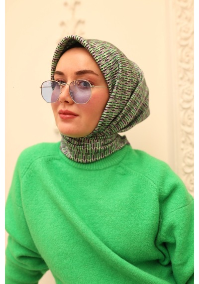 Silk Home Twill İpek Eşarp 11454-64 Yeşil, Mor, Sisli Yeşil