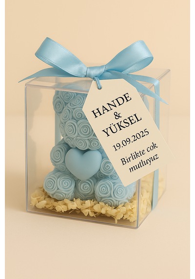 20'li Ayıcık Şeklinde Kokulu Mum Söz Nişan Baby Shower Hediyeliği Mavi