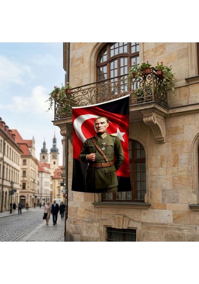 Askeri Üniformalı Başkomutan Mustafa Kemal Atatürk Ve Türk Bayrağı Poster Bayrak Premium Raşel Kumaş Ata82 Diğer