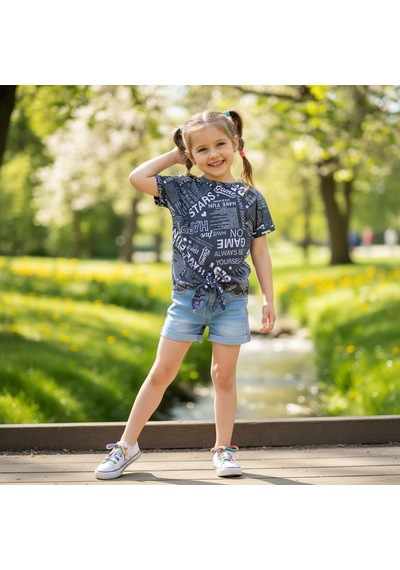 Bonbon Çocuk Bağlama Detaylı Crop Tshirt Cb1021 SIYAH