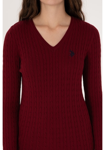 U.S. Polo Assn. Kadın Bordo V Yaka Basic Kazak 50313625-VR014
