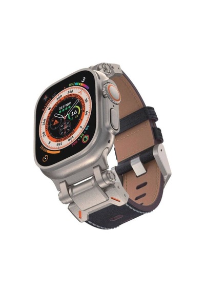Apple Uyumlu Watch 44mm Zore Krd-114 Metal Başlıklı Suni Deri Kordon