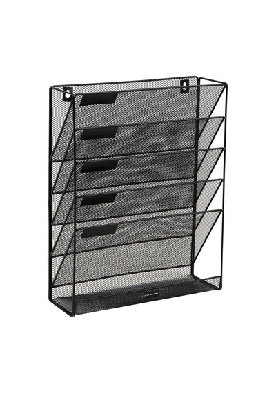 Floor Oder Mounted Magazine Rack, Black Metal Mesh