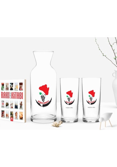 Kişiye Özel Renkli Baskılı Kırklareli Tasarımlı Turistik İkili Rakı Bardağı Karaf Ve Cep Kitabı Hediye Seti-1