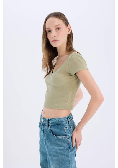 DeFacto Coool Fitted Fitilli Kaşkorse Basic Düz Kısa Kollu Tişört E0290AX25SMKH271