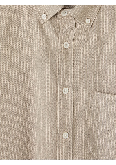 Lcwaıkıkı Classic Kahverengi Regular Fit Çizgili Gabardin Erkek Gömlek