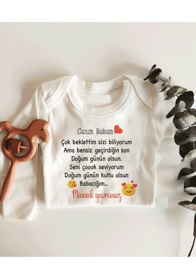 İmaj Tuğbababy Canım Babam Uzun Kol Çıtçıtlı Organik Bebek Body Beyaz