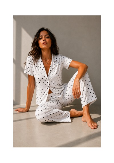 Fit Women Kadın Klasik Doğal Düğme Gece Kar Beyaz Pijama Takımı