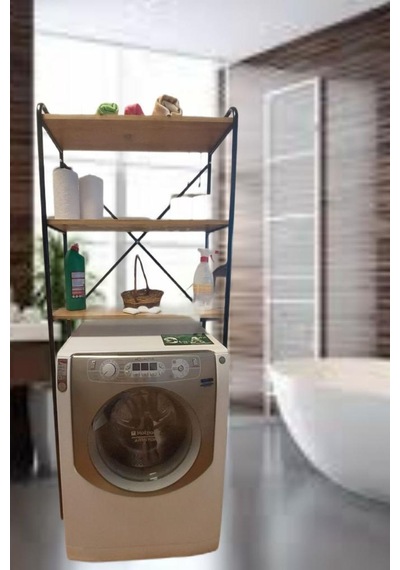 Met35 3 Raflı Metal Banyo Düzenleyici Metal Banyo Rafı Çamaşır Ma Ceviz