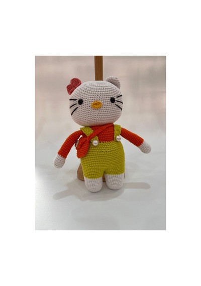 El Yapımı Amigurumi Kedi Örgü Oyuncak Bebek Tığ İşi 24 Cm Sevimli Hediye Açık Yeşil