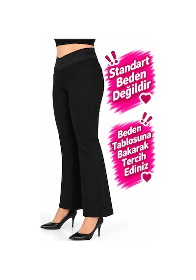 Motivation Büyük Beden Kadın Yüksek Bel V Kesim Geniş Lastikli Cepli Pamuklu Likralı İspanyol Paça Pantolon 42-48 Beden Siyah Motivation Büyük Beden Kadın Yüksek Bel V Kesim Geniş Lastikli Cepli Pamuklu Likralı İspanyol Paça Pantolon 42-48 Beden Siyah
