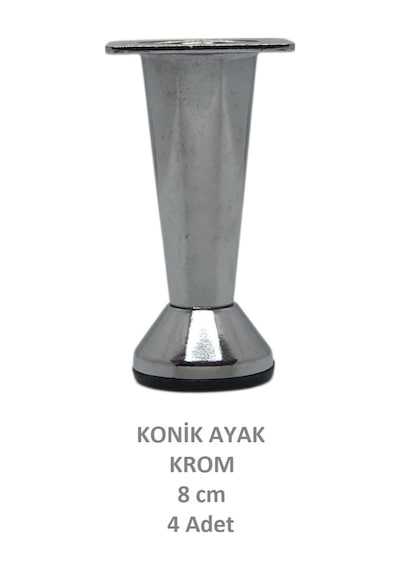 Adilon Konik Ayak, Zamak, Krom, 8 cm, Dolap, Mobilya, Puf Ayağı (4 Adet)