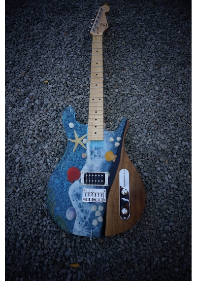 Elektro Gitar Maldiv Custom Epoksi & Yıllanmış Ağaç Kişiye Özel Maimi Blue