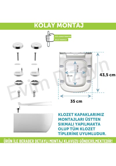 Aqua Bagno Roya Yavaş Kapanan Klozet Kapağı - VitrA S20 Uyumlu
