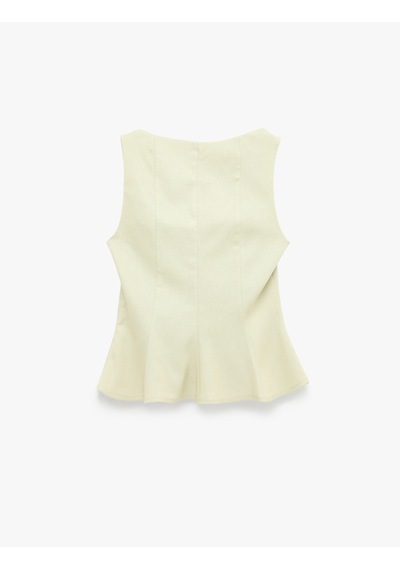 Koton Kolsuz Kare Yaka Peplum Keten Bluz Ada Çayı 6sak30090pw Açık Yeşil
