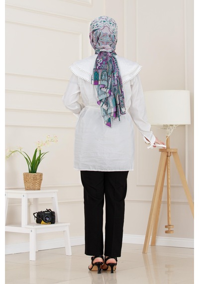 Sevitli Çift Yaka Dantelli Tunik-beyaz-4984 Beyaz