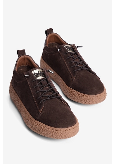 Mubiano Kadın Hakiki Süet Sneaker Lastik Bağcıklı Krep Taban Roan Kahverengi