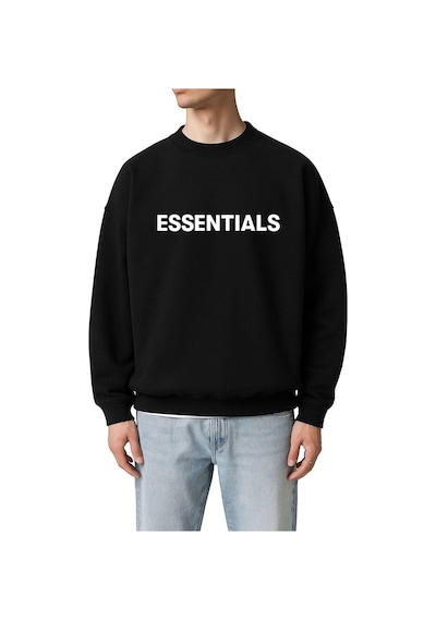 Benroma 3 İplik Penye Essentıals Baskılı Unisex Sweatshırt SIYAH