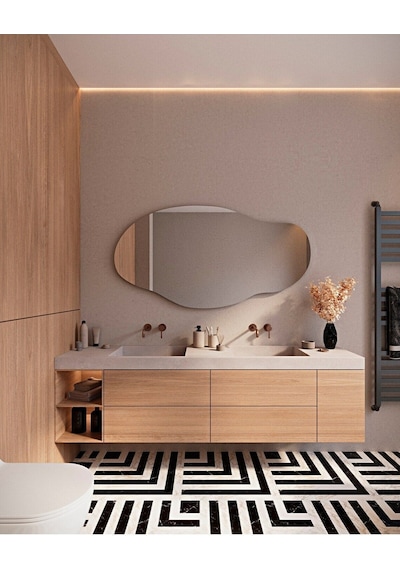 Asimetrik Model Çerçevesiz Ayna Duvar Aynası Konsol Aynası 75 X 40 Gümüş