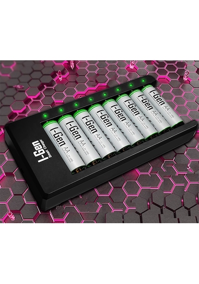 I-Gen G827 8'li Pil Şarj Aleti + 8 Adet AA 2700 mAh Şarj Edilebilir AA Şarjlı Kalem Pilli Set 1.2V Ni-MH