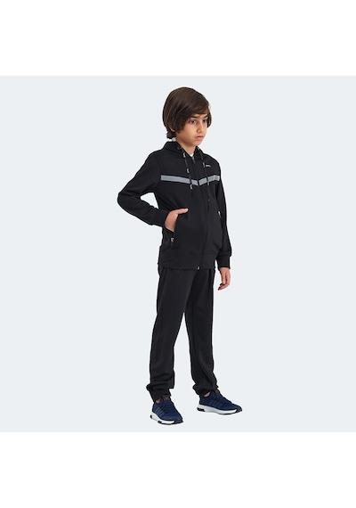 Slazenger NOON Çocuk Fermuarlı Kapüşonlu Cepli Siyah / Siyah Eşofman Takımı