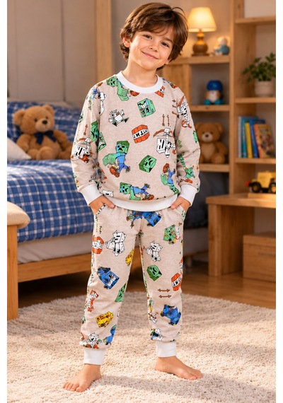 Üç Gül Ticaret Erkek Çocuk 3-8 Yaş Minecraft Desenli Pijama Takımı İçi Pamuklu Şardonlu Turuncu Üç Gül Ticaret Erkek Çocuk 3-8 Yaş Minecraft Desenli Pijama Takımı İçi Pamuklu Şardonlu Turuncu