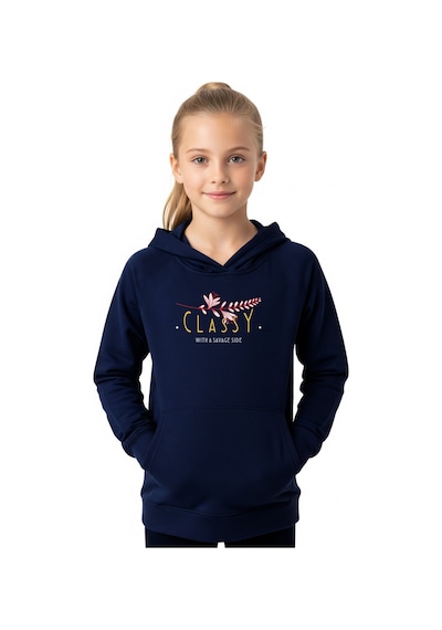 Kanguru Cepli Kapüşonlu Kız Çocuk Sweatshirt Classy Yazı Baskılı Lacivert Kanguru Cepli Kapüşonlu Kız Çocuk Sweatshirt Classy Yazı Baskılı Lacivert