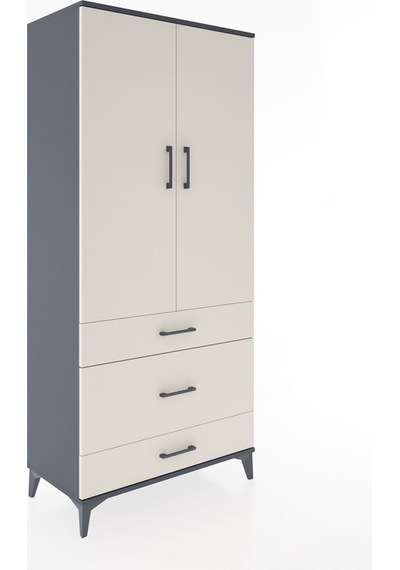 Hyperion Dolap 4 Raflı 3 Çekmeceli 2 Kapaklı 88x44x195 Antrasit-aytaşı Antrasit
