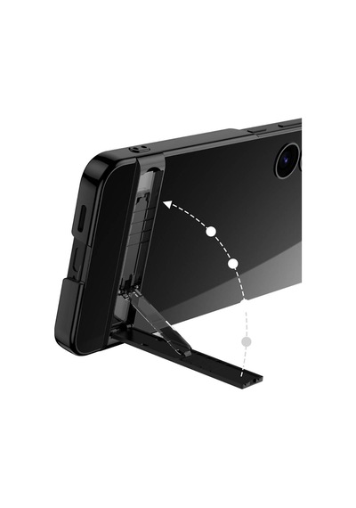 Galaxy S24 Kılıf Uzaklarda Arama Kamera Korumalı Şeffaf Dikey Standlı Ays Kılıf Siyah