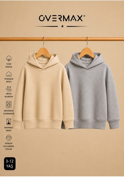 Overmax Çocuk 2 Li Sweatshirt Takımı 3-12 Yaş Gri-bej - 917353073 Gri-bej