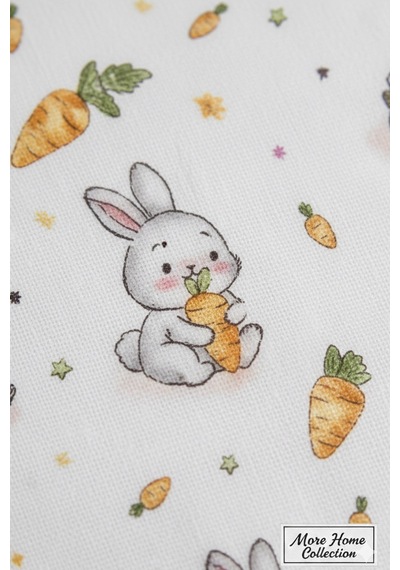 More Home Müslin Bebek Yastık Kılıfı Kapaklı 35x45 Havuç Yiyen Tavşan Çok Renkli