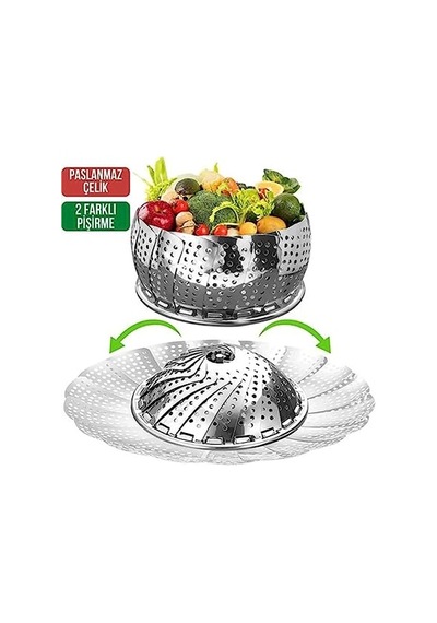Ayrex Buharda Pişirme Aparatı, Metal Buharda Pişirici, Katlanabilen Buharda Pişirme Aleti