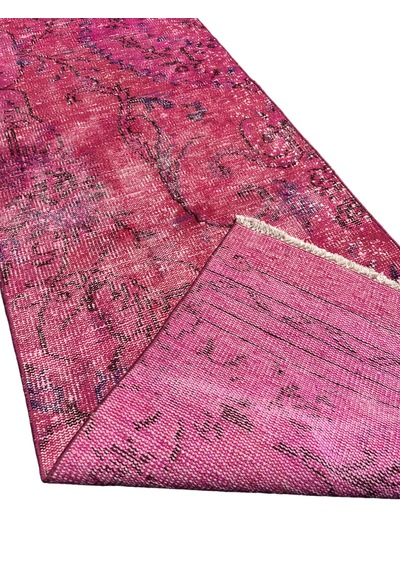 El Dokuma Vintage Yolluk 72x280 Düz Pembe Eskitme Yün Halı Pembe