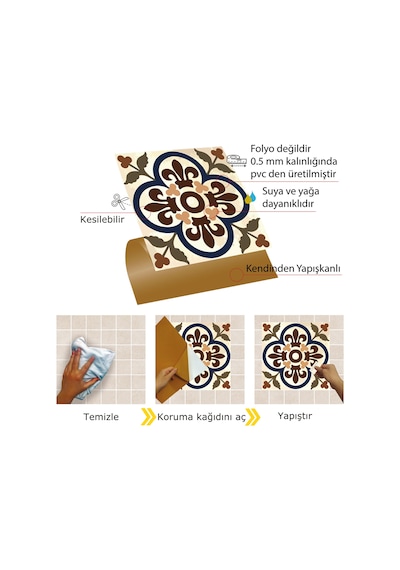 Tink Kendinden Yapışkanlı Renkli Fas05 Desenli Pvc Karo 30x30 Cm