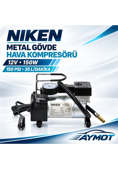 Niken 12v 150w Metal Gövde 150 Psı Araç Lastik Şişirme Kompresörü -