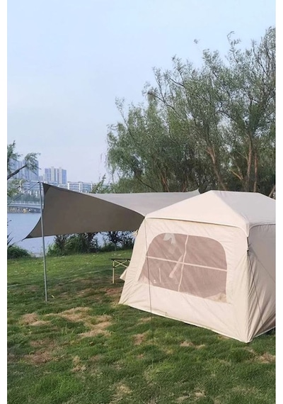 6 Kişilik Tenteli 4 Mevsim Su Geçirmez Şişme Kamp Çadırı 260x220x190 Cm Çok Renkli