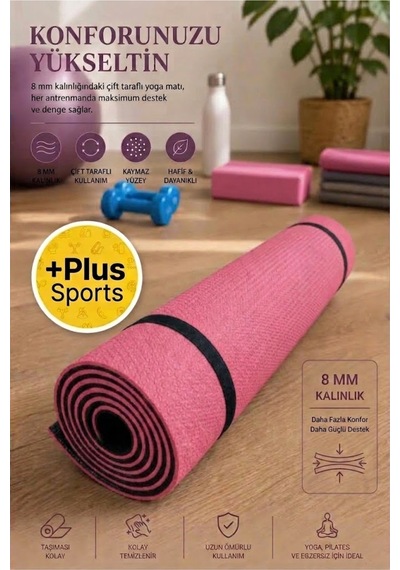 10 Mm Çift Taraflı Pilates Matı Yoga Matı Spor Minderi Yer Matı 170 Cm X 55 Cm Pembe Pembe
