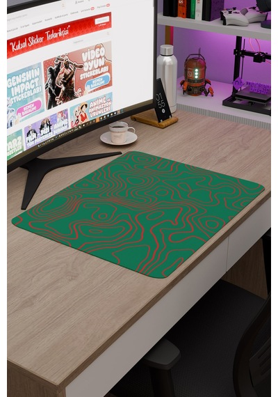 Yeşil Kırmızı 48x40 Xl Taraftar Gaming Oyuncu Mouse Pad Kaymaz Taban Büyük Fare Altlığı Topography